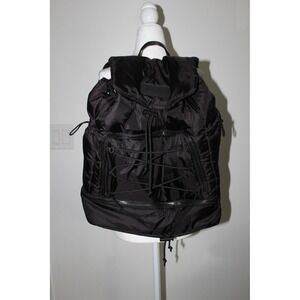 Blogilates Black Puffy Backpack Nylon Drawstring Gym Bag with Shoe Compartment